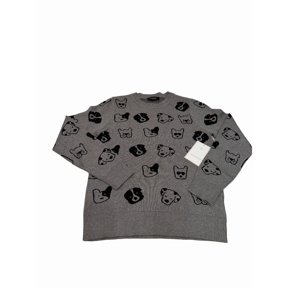 Anthropologie Calligraphie Novelty women's Sweater Dogs Print Grey Size M NWT - Picture 2 of 8
